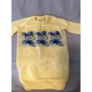 Vintage Handmade Knit Baby Bunting Sleeper Yellow Blue Bunny Intarsia Sack